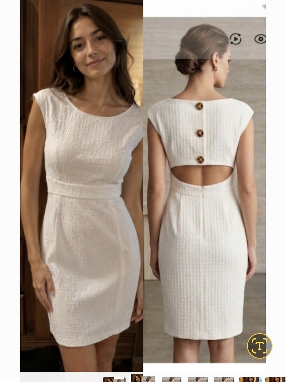 MICHAEL Michael Kors Ivory Textured Backless Sheath Dress with Button Detail